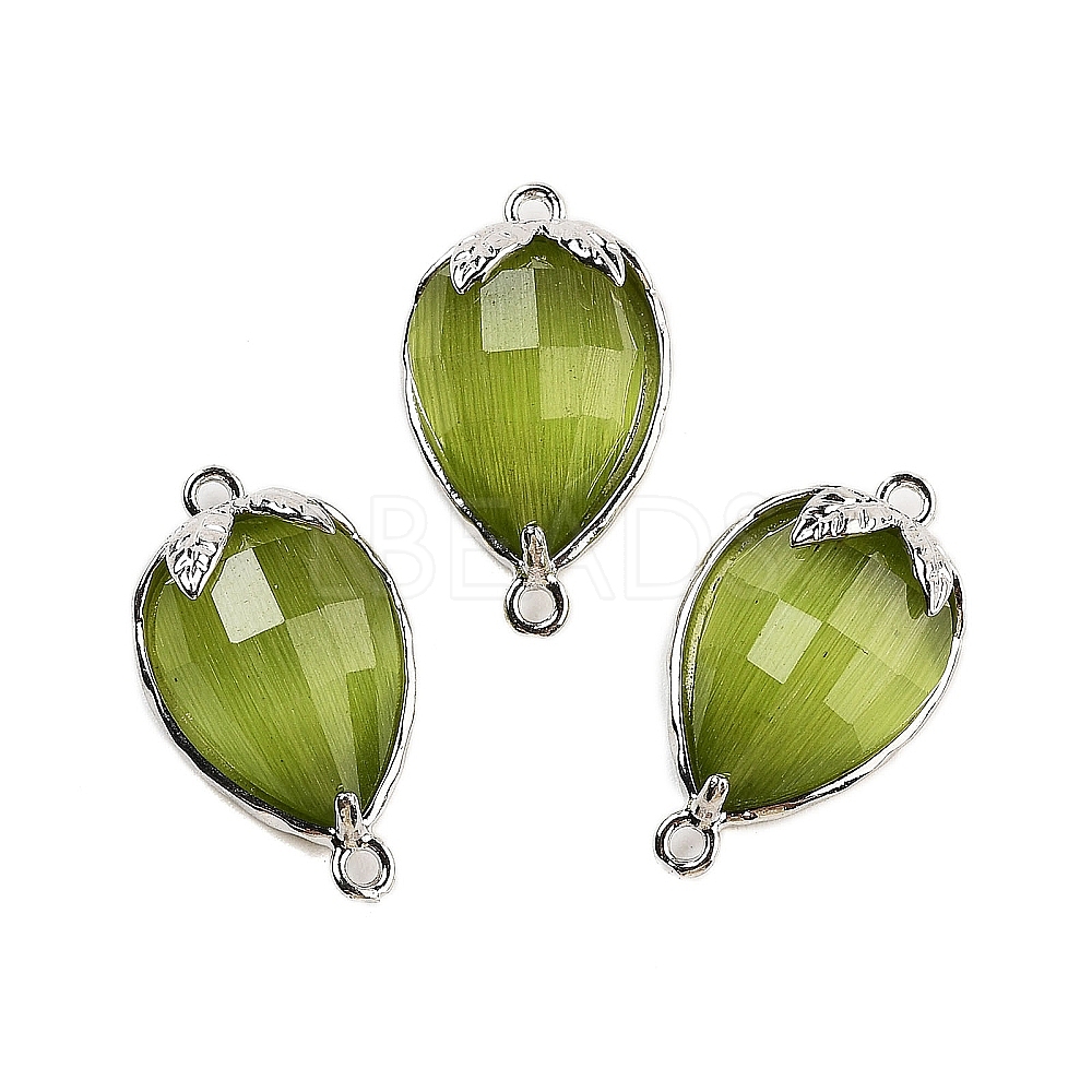 Cat Eye Faceted Teardrop Connector Charms - Lbeads.com