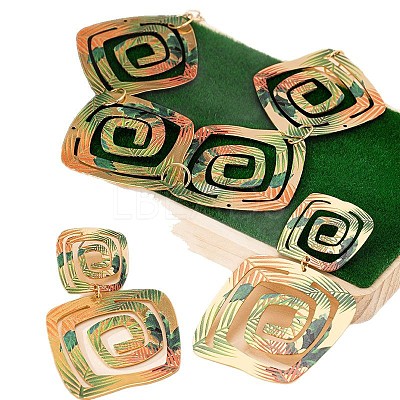 Square Spiral Geometry Alloy Earrings & Necklaces Sets for Women FS-WG25753-01-1
