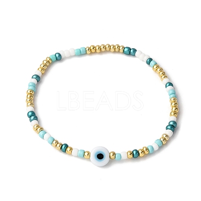 Handmade Evil Eye Lampwork & Glass Seed Beads Stretch Bracelets for Men Women BJEW-JB12361-1