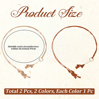 2Pcs 2 Colors Bohemian Imitation Leather Tassel with Alloy Ring Waist Chain Belts for Women AJEW-CL0005-22A-1