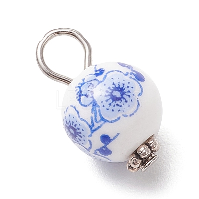 Handmade Flower Printed Porcelain Ceramic Pendants PALLOY-JF03928-01-1