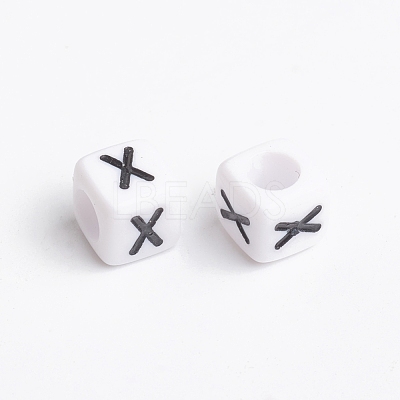 Acrylic Horizontal Hole Letter Beads X-PL37C9308-X-1