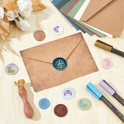 Brass Wax Seal Stamps with Wood Handle AJEW-WH0412-0126-1