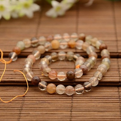 Natural Rutilated Quartz Round Bead Strands G-N0078-6mm-12-1