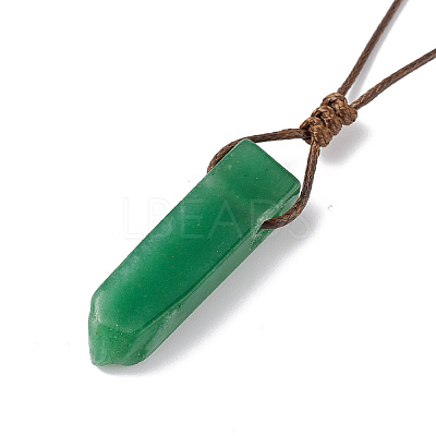 Natural Green Aventurine Nugget Pendant Necklace with Waxed Cord for Women NJEW-F306-01A-1
