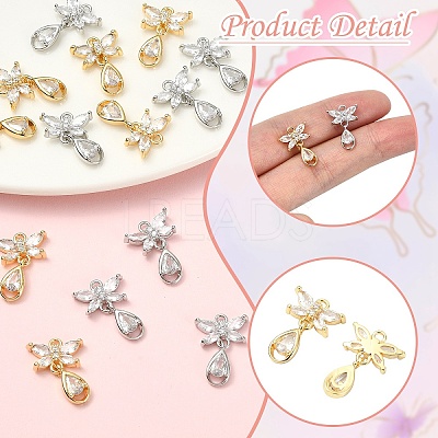 4Pcs 2 Colors Brass Micro Pave Cubic Zirconia Pendants KK-YW0004-42-1