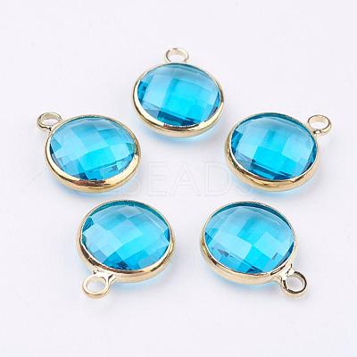 Golden Tone Brass Glass Flat Round Charms GLAA-M003-A-24G-1