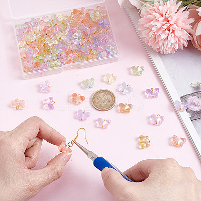 120Pcs Butterfly Gradient Color Baking Paint Transparent Glass Charms PALLOY-HY00098-1