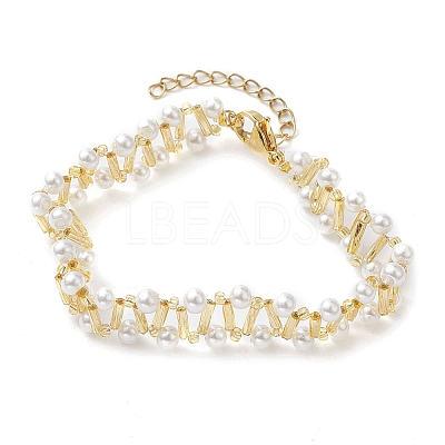Imitated Pearl Acrylic & Glass Beaded Bracelets with 304 Stainless Steel Lobster Claw Clasps for Women BJEW-JB10199-01-1