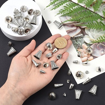 50Pcs 10 Style Tibetan Style Alloy Multi-Petal Bead Caps TIBE-YW0001-77-1