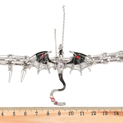 Alloy Enamel Pterosaur Pendant Necklaces NJEW-Z110-01P-1