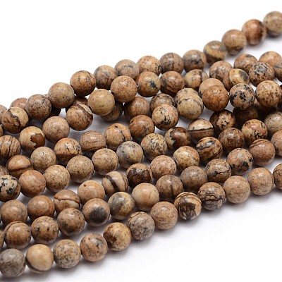 Natural Picture Jasper Round Bead Strands G-J303-08-8mm-1
