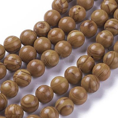 Natural Wood Lace Stone Wooden Jasper Beads Strands G-I199-17-8mm-1