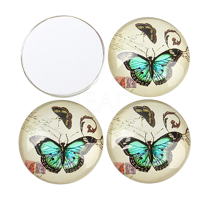 Butterfly Printed Glass Half Round/Dome Cabochons GGLA-N004-25mm-C-1