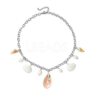 Natural Cultured Freshwater Pearl & Spiral Shell Bib Pendants X1-NJEW-TA00181-1