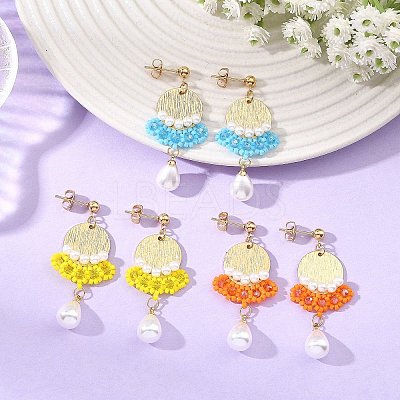 Brass Glass Seed Bead Chandelier Earrings EJEW-MZ00762-1