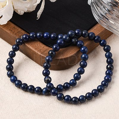Natural Lapis Lazuli Beaded Stretch Bracelets X-BJEW-F202-04-1