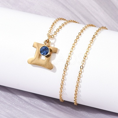304 Stainless Steel Glass Drill Birth Stone Constellation Pendant Necklaces LS-STAS-D305-08G-C-1