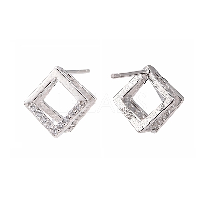 Rhodium Plated 925 Sterling Silver Stud Earring Findings X-STER-F048-28P-1