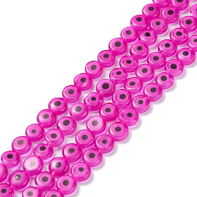 Handmade Evil Eye Lampwork Flat Round Bead Strands LAMP-L058-8mm-16-1