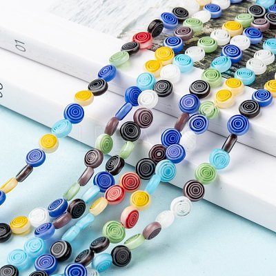 Flat Round Handmade Millefiori Glass Beads LK-R004-51-1