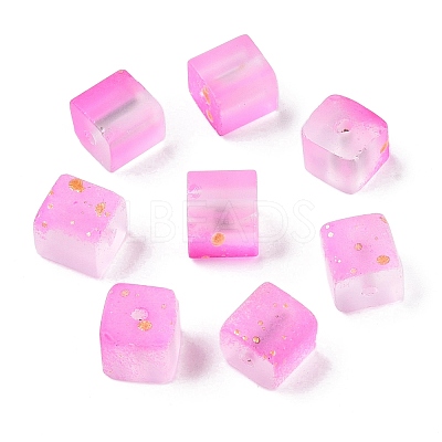 Frosted Glass Beads with Golden Glitter Powder DGLA-NH001-8mm-01H-1
