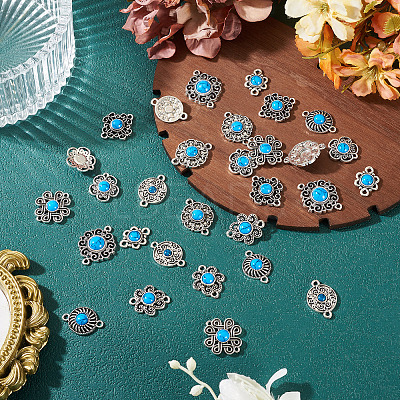 Tibetan Style Alloy with Resin Imitation Turquoise Connector Charms FIND-TAC0035-47AS-11-1