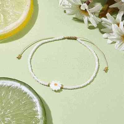 Flower Natural Shell & Glass Seed Braided Bead Bracelets BJEW-JB09921-02-1