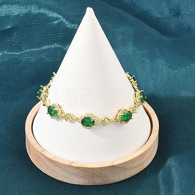 Brass Pave Cubic Zirconia Heart Flower Link Chain Bracelets for Women KK-CBA68DA-13G-04-1