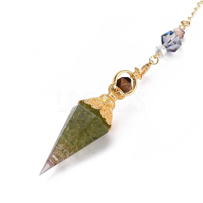Resin Hexagonal Pointed Dowsing Pendulums(Brass Finding and Gemstone Inside) G-L521-A08-1