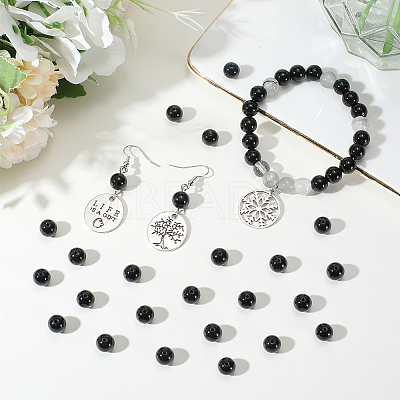 2 Strands Round Natural Black Onyx(Dyed & Heated) Beads Strands G-SP0001-24-1