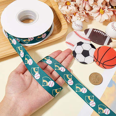 25 Yards Sport Ball Theme Printed Polyester Grosgrain Ribbon OCOR-WH20002-03A-05-1