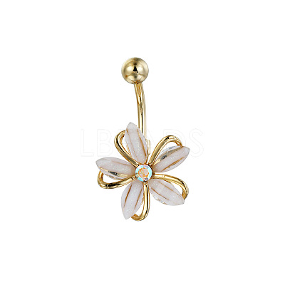 Flower Brass Cubic Zirconia Curved Barbell Belly Rings FS-WG56D26-01-1