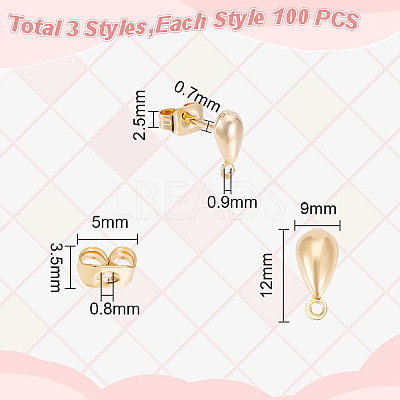 100Pcs Brass Teardrop Stud Earring Findings DIY-GO0001-15-1