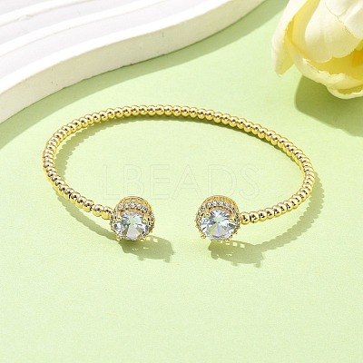 Round Brass Micro Pave Cubic Zirconia Cuff Bangles & Rings Sets for Women SJEW-R002-01G-02-1