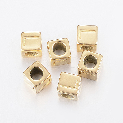 304 Stainless Steel Large Hole Letter European Beads X-STAS-H428-01G-L-1