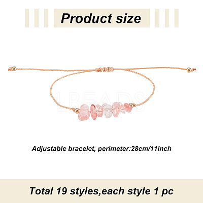 19Pcs 19 Styles Natural & Synthetic Mixed Gemstone & Glass Chips Braided Bead Bracelets Set for Women BJEW-AN0001-43-1