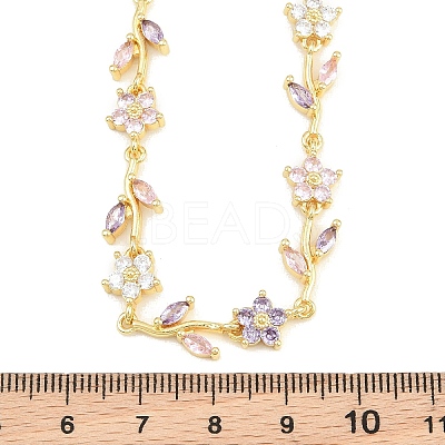 Brass Pave Cubic Zirconia Flower Link Chain Necklaces KK-CBA4547-18G-04-1