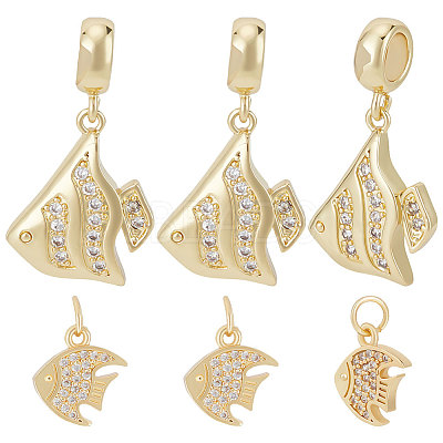 8Pcs 2 Style Brass Micro Pave Clear Cubic Zirconia Charms ZIRC-BBC0001-86-1