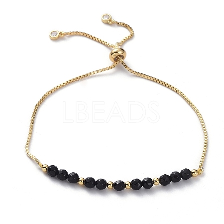 Adjustable Natural Black Agate Slider Bracelets BJEW-JB04929-01-1