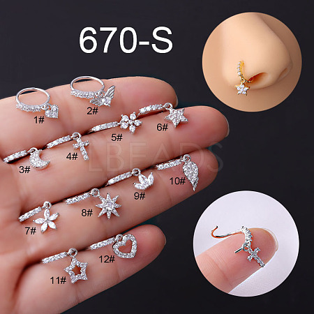 316L Surgical Stainless Steel Micro Pave Clear Cubic Zirconia Nose Rings WG1DB5B-01-1