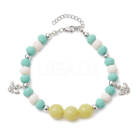 Natural Lemon Jade Beaded Anklets AJEW-AN00613-1