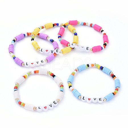 Handmade Polymer Clay Heishi Beads Stretch Bracelets BJEW-JB05159-M-1