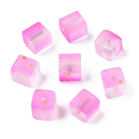 Frosted Glass Beads with Golden Glitter Powder DGLA-NH001-8mm-01H-1