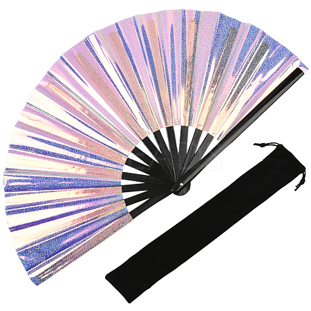 1Pc Bamboo with Oxford Fabric Glitter Powder Folding Fans AJEW-SP0003-77D-1