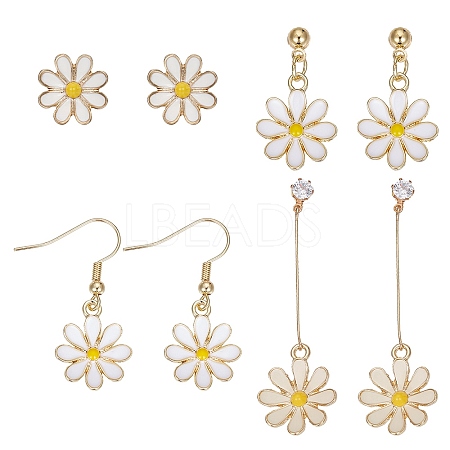 4 Pairs 4 Styles Flower Alloy Enamel Dangle Earrings for Women EJEW-AN0004-52-1