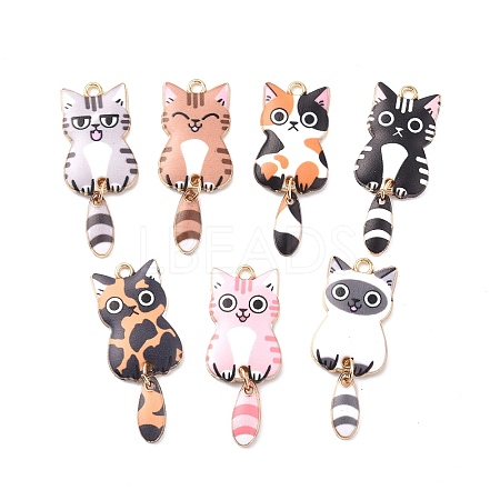 Light Gold Rack Plating Alloy Enamel Pendants X-ENAM-G210-01LG-1