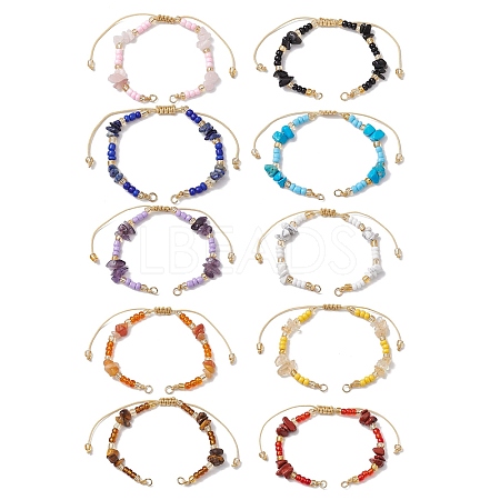 Natural & Synthetic Mixed Stone Chips & Handmade Seed Beads Braided Bracelet Making AJEW-MZ00004-1