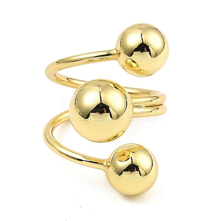 Rack Plating Brass Round Ball Beded Open Cuff Rings RJEW-D009-02G-1