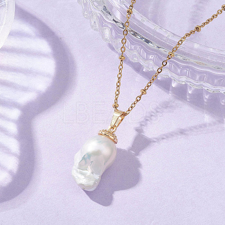 Nuggets Natural Baroque Keshi Pearl Pendant 304 Stainless Steel Satellite Chain Necklaces for Women NJEW-JN06030-1